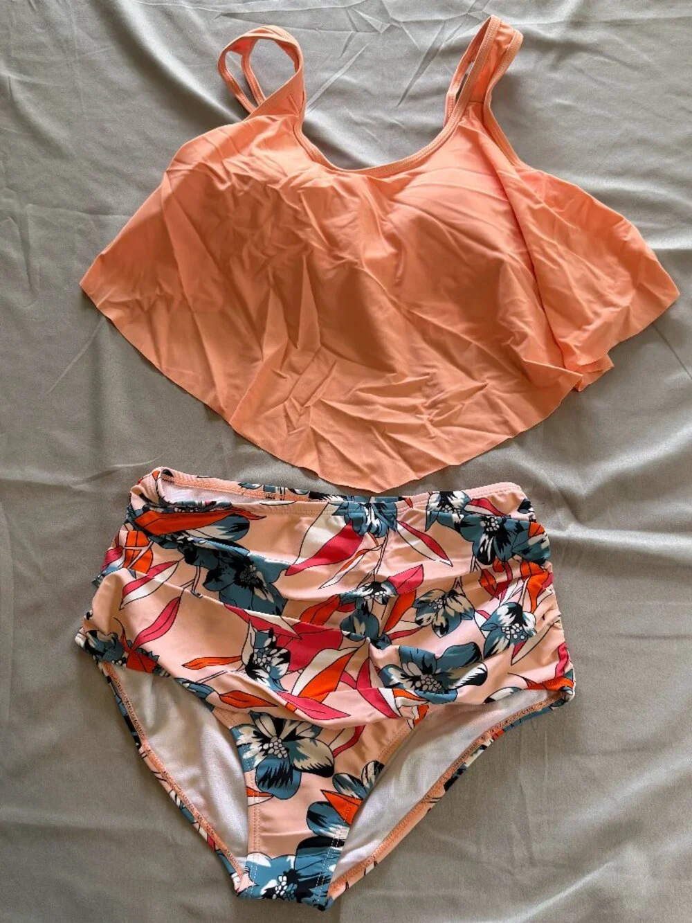 Unbranded Women's High Waisted Tankini Set Peach Floral Size Small New With Tags